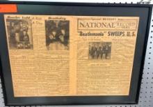 Framed Beatles Newspaper Clipping