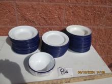 Crow Canyon Home Vintage Look White Blue Rim 8" Raised Salad Plates