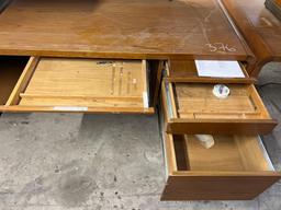 Kimball Heavy Solid Oak L-Shaped Office Desk