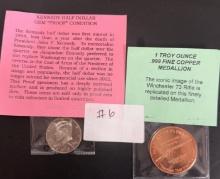 Kennedy Half Dollar Gem Proof Condition 2002 and Troy ounce .999 Fine Copper Medallion