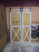 2 Solid Wood Sliding Barn Doors w/ Rollers