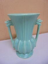 Vintage McCoy Pottery Trophy Style Double Handled Mint Green Vase