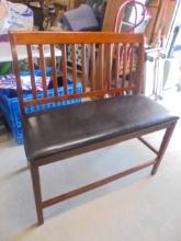 Solid Wood Leather Padded Seat Bench
