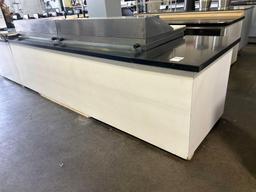 118 in. x 36 in. Black Stone Top L Shaped Counter with Stainless Steel Interior