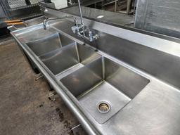 91 in. Stainless Steel 3 Tub Sink with Pre Rinse