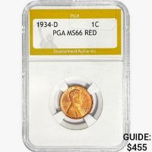 1934-D Wheat Cent PGA MS66 RED