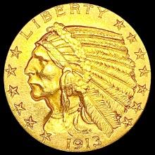 1913 $5 Gold Half Eagle NEARLY UNCIRCULATED