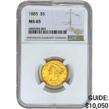 1885 $5 Gold Half Eagle NGC MS65