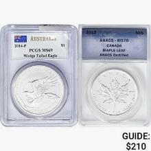 2012&2014 [2] 1oz. Silver Varied Coinage ANACS/PCG