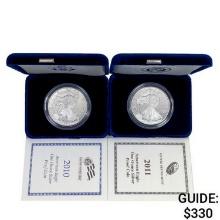 2010-2011 US 1oz Silver Eagle Proof Coins [2 Coins