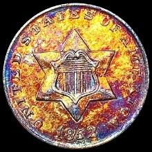 1852 Toned Silver Three Cent GEM BU