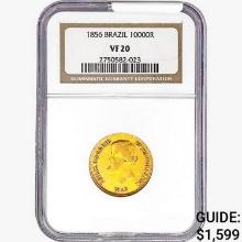 1856 .2643oz. Gold Brazil 10000 Reis NGC VF20