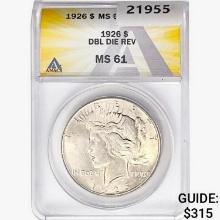 1926 Silver Peace Dollar ANACS MS61 DBL Die REV