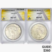 1922-S [2] Silver Peace Dollar ANACS MS63