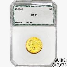 1909-S $5 Gold Half Eagle PCI MS63