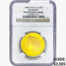 1988 1/2oz. Gold France 100 Francs Fraternity  NGC