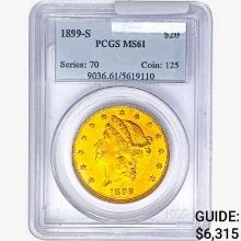 1899-S $20 Gold Double Eagle PCGS MS61
