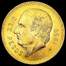 1959 Mexico .2411oz Gold 10 Pesos GEM BU