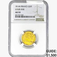 1814A .1867oz. Gold France 20 Francs Louis XVIII N
