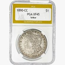 1890-CC Morgan Silver Dollar PGA XF45 Tailbar
