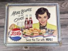 1949 Pepsi Cardboard More Bounce to the Ounce Sign