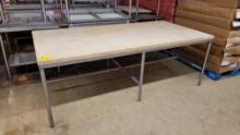 TABLE 96" X 48" WOOD TOP STAINLESS FRAME