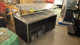 SALAD BAR 64" X 37", SELF CONTAINED AND MOBILE, LEFT SIDE GLASS MISSING
