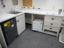 L SHAPE PHARMACY BACK COUNTER APPROX 7 FT X 7 FT WITH SINK & DISPENSERS