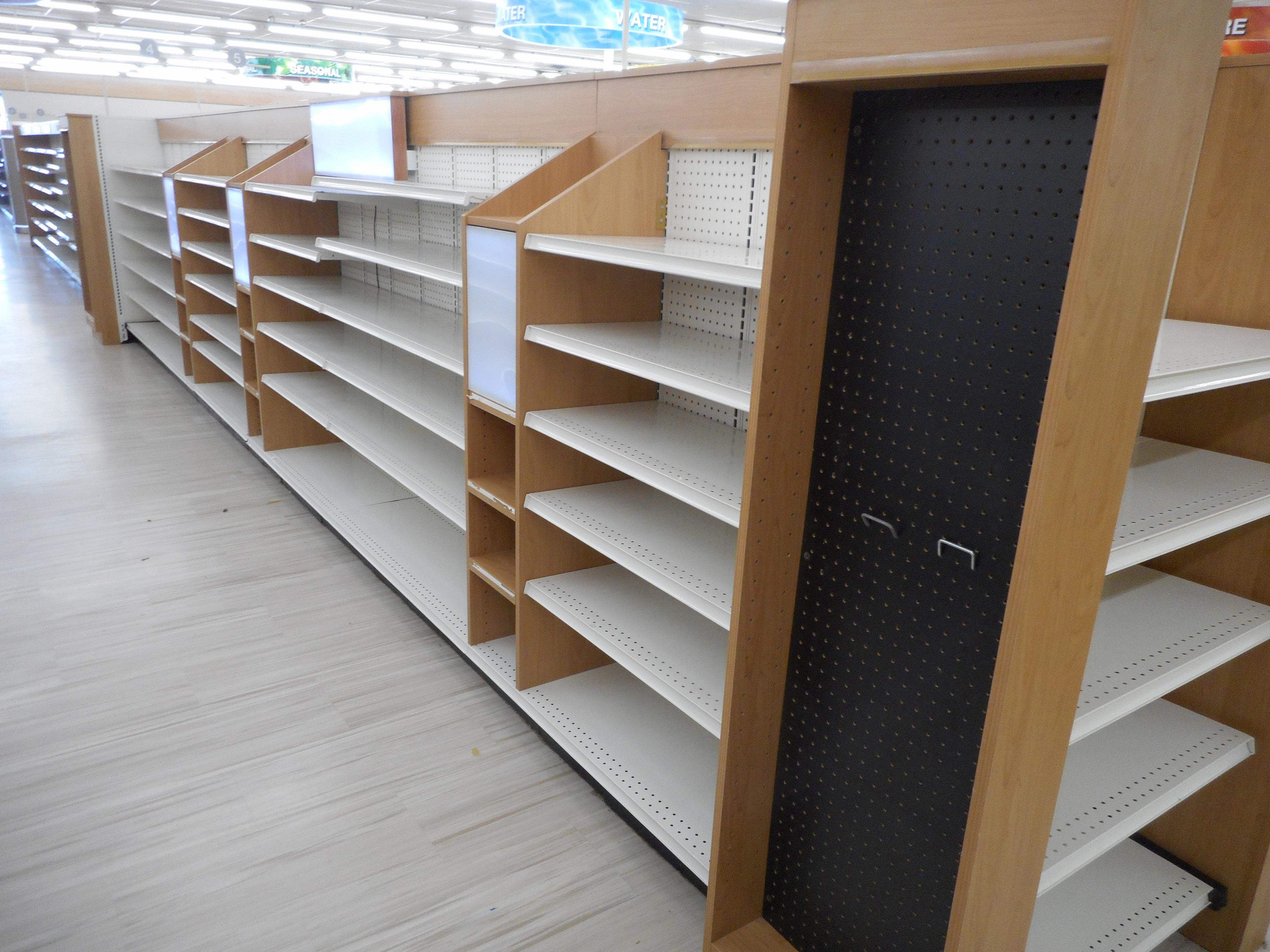 30 FT 2-SIDED WHITE SHELVING WITH 2 END CAPS (PRICED PER FOOT) 60 INCHES TA
