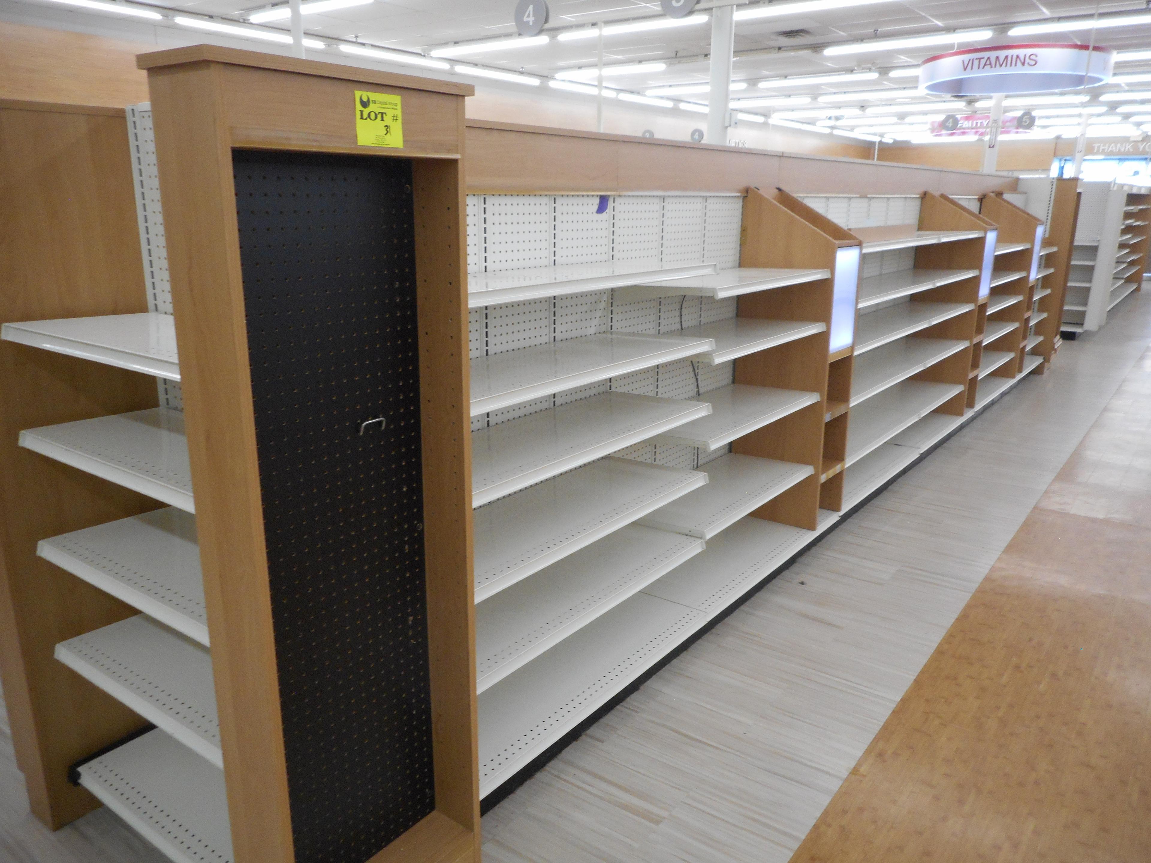30 FT 2-SIDED WHITE SHELVING WITH 2 END CAPS (PRICED PER FOOT) 60 INCHES TA