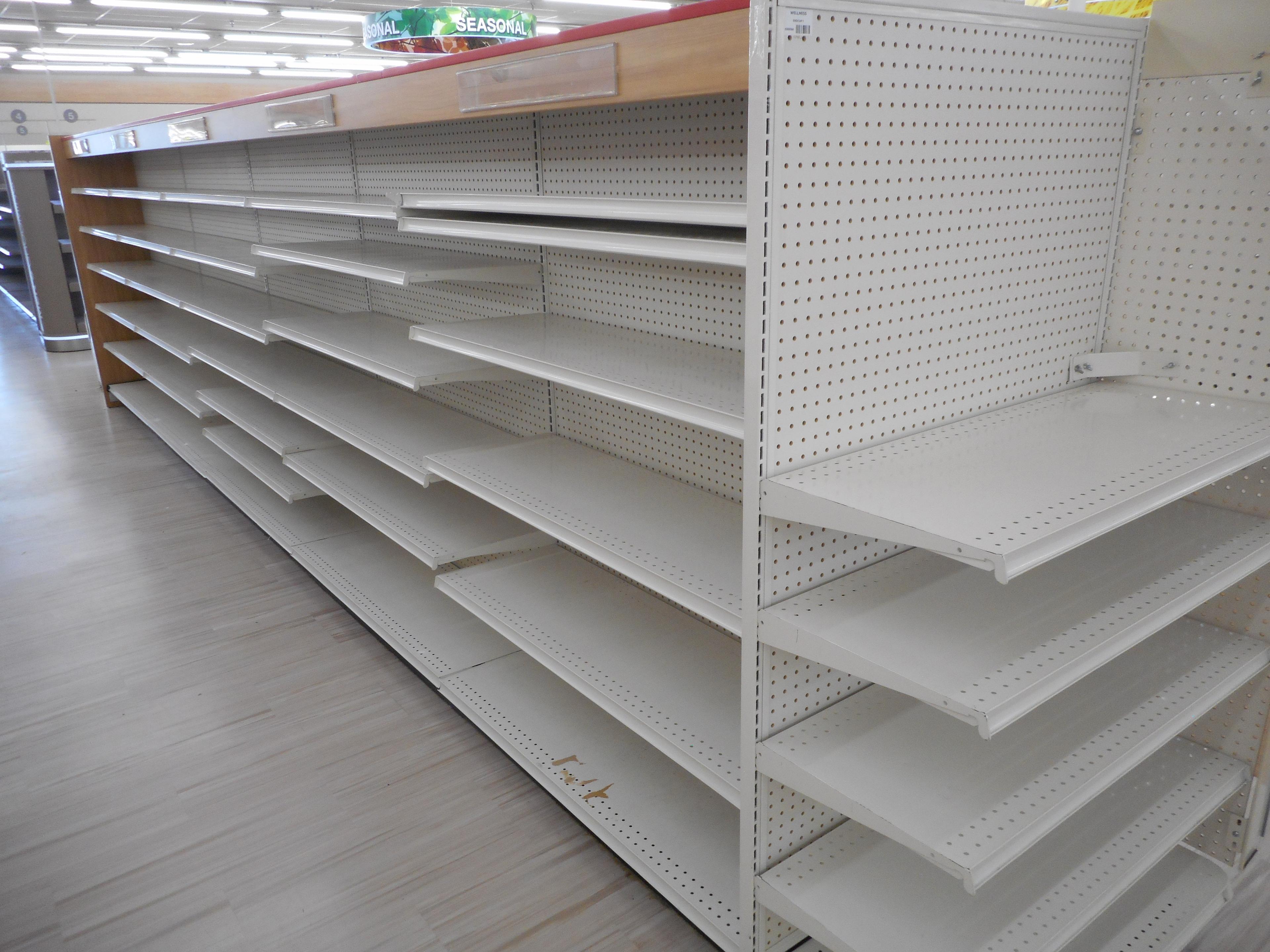 23 FT 2-SIDED WHITE SHELVING WITH 1 END CAP (PRICED PER FOOT) 60 INCHES TAL