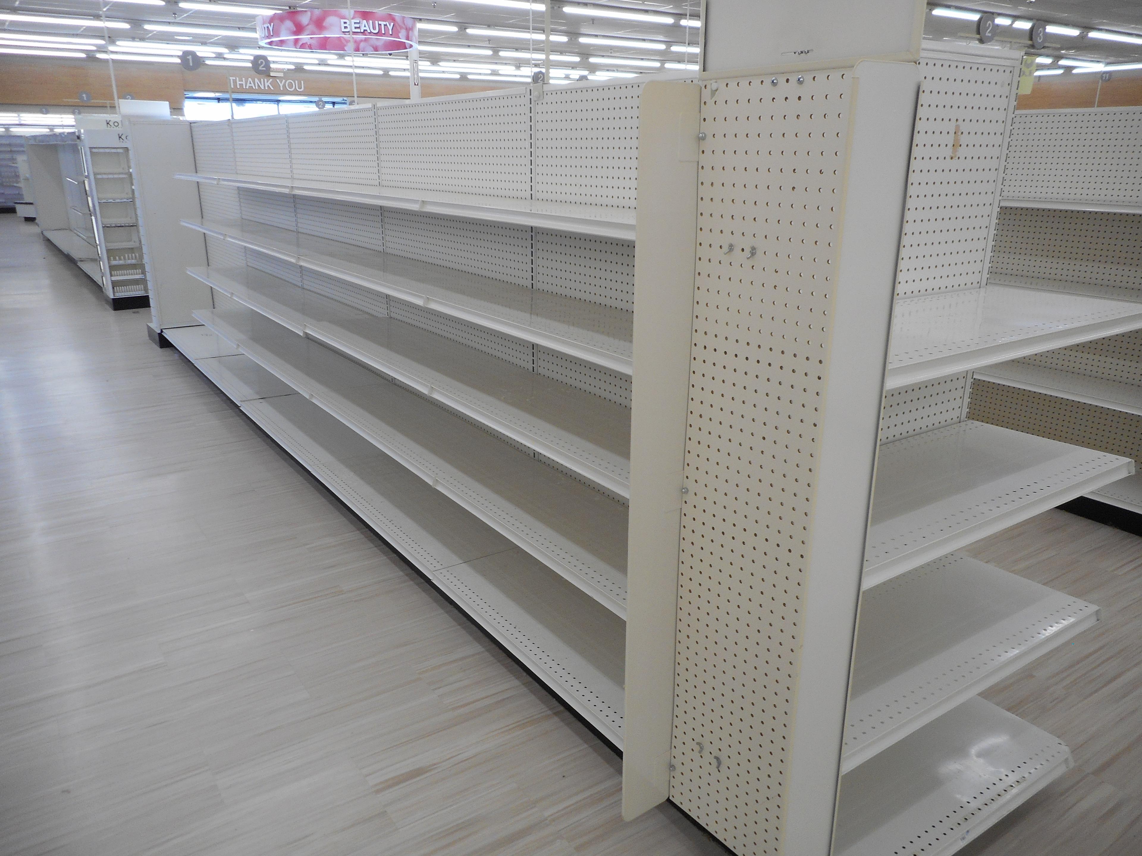 23 FT 2-SIDED WHITE SHELVING WITH 1 END CAP (PRICED PER FOOT) 60 INCHES TAL