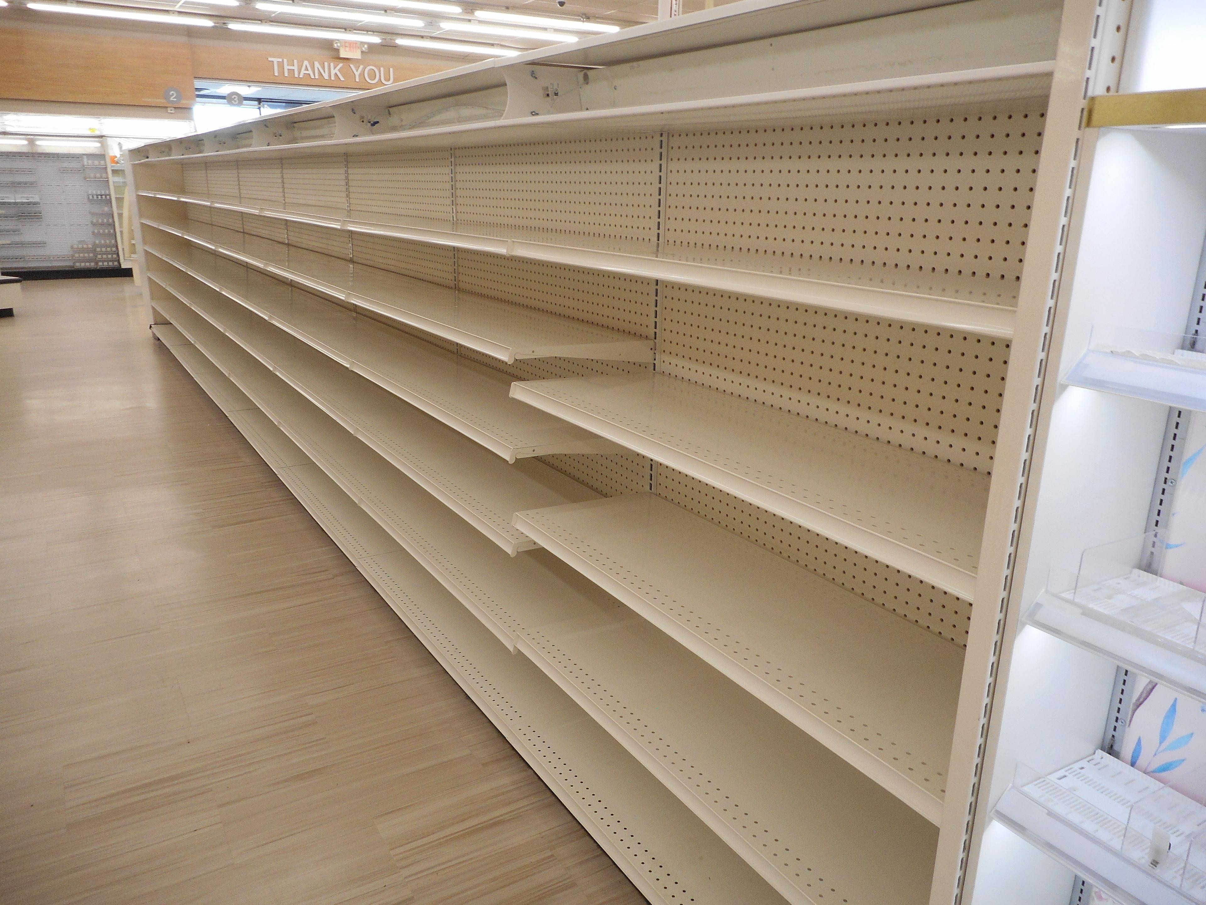 28 FT 2-SIDED WHITE SHELVING WITH NO END CAP (PRICED PER FOOT) 60 INCHES TA