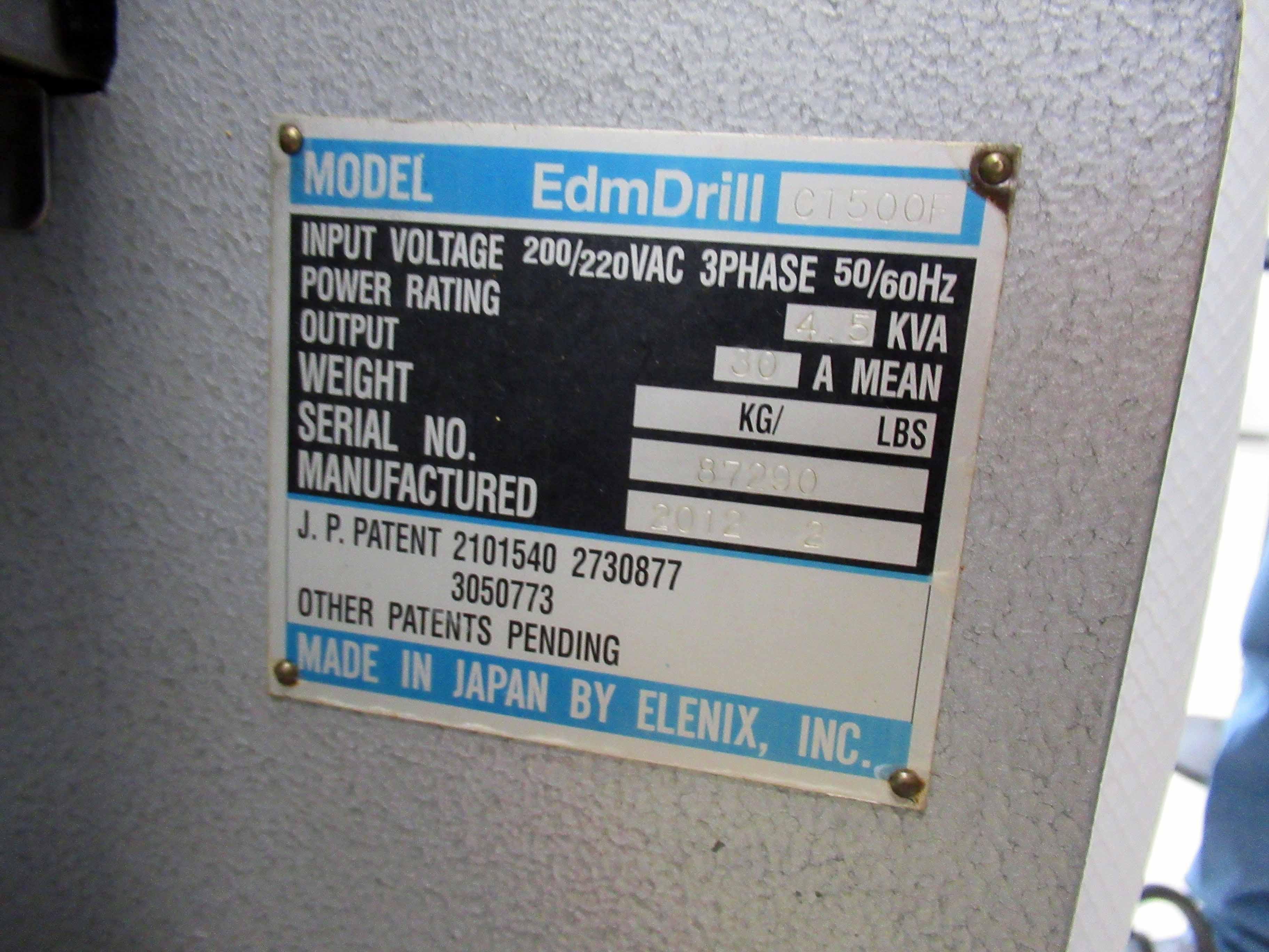 EDM DRILL, ELENIX MDL. EDM DRILL CT500F, new 2012, Seimens Sinumerik contro