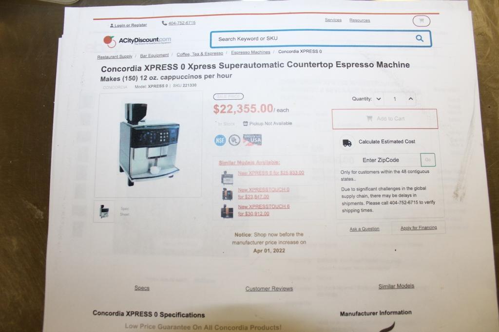 Concordia Commercial Espresso Machine