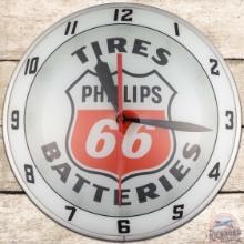 Phillips 66 Batteries & Tires 15" Double Bubble Advertising Clock w/ Logo