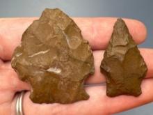 Pair of Jasper Points, Longest is 1 5/8", Found in Berks Co., PA, Ex: Burley Collection