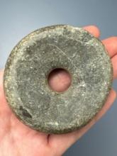 SUPERB 2 5/8" Steatite Discoidal, Perforated, Found in New Jersey (interesting style for the area),