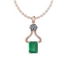 Certified 2.02 Ctw Emerald and Diamond I2/I3 14K Rose Gold Victorian Style Pendant Necklace
