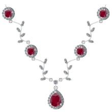 Certified 12.79 Ctw SI2/I1 Ruby And Diamond 14K White Necklace