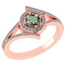 0.73 Ctw Green Amethyst And Diamond 14k Rose Gold Halo Ring