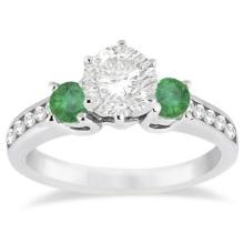 Three-Stone Emerald and Diamond Engagement Ring 14k White Gold 1.45ctw