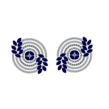 5.60 Ctw SI2/I1 Blue Sapphire And Diamond 14K White Gold Earrings