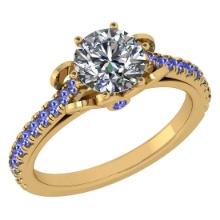 Certified 1.33 Ctw I2/I3 Tanzanite And Diamond 14K Yellow Gold Victorian Style Engagement Ring