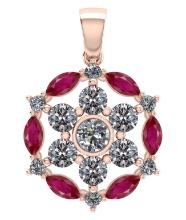 Certified 1.30 CTW Genuine Ruby And Diamond 14K Rose Gold Pendant