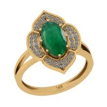 2.46 Ctw VS/SI1 Emerald And Diamond 18K Yellow Gold Vintage Style Ring