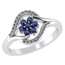 Certified 1.00 CTW Genuine Blue Sapphire And Diamond 14K White Gold Ring