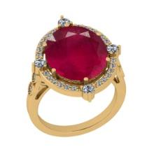 9.30 CtwSI2/I1 Ruby And Diamond 14K Yellow Gold Vintage Style Ring