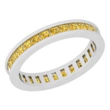 0.98 Ctw i2/i3 Treated Fancy Yellow Diamond 14K White Gold Eternity Band Ring