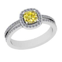 1.10 Ctw Gia certified Natural Fancy Yellow And White Diamond 14K White Gold Wedding Ring